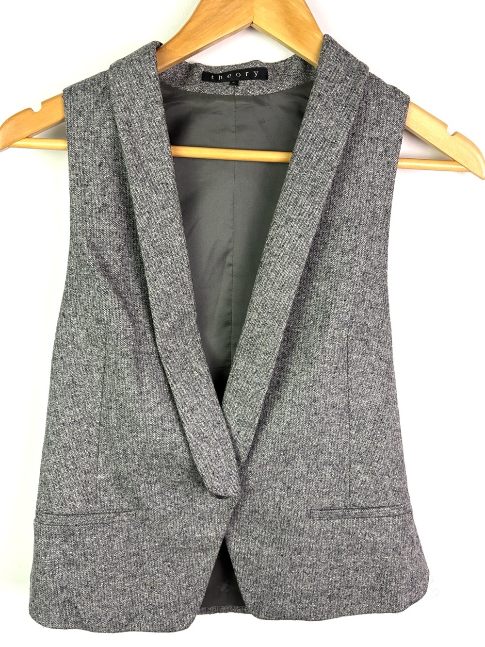 Theory Gray Wool-Blend Sleeveless Shawl-Collar Vest size 4